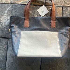 Fossil Darby Colorblock Leather Satchel Black/White/Brown SHB1699